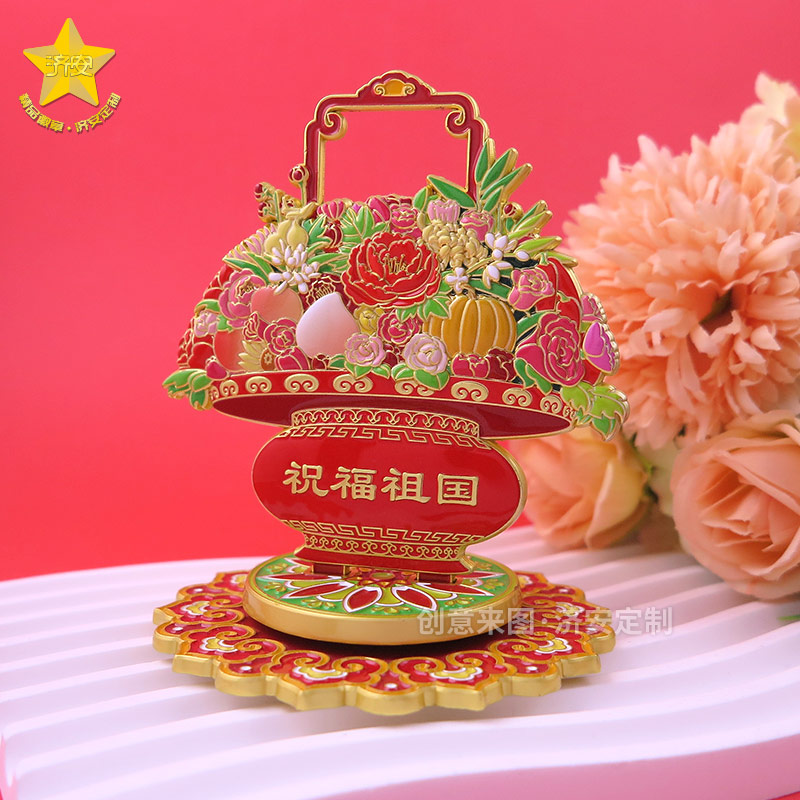 大花篮立体旋转冰箱贴金属摆件,组合冰箱贴节庆礼品定制厂家