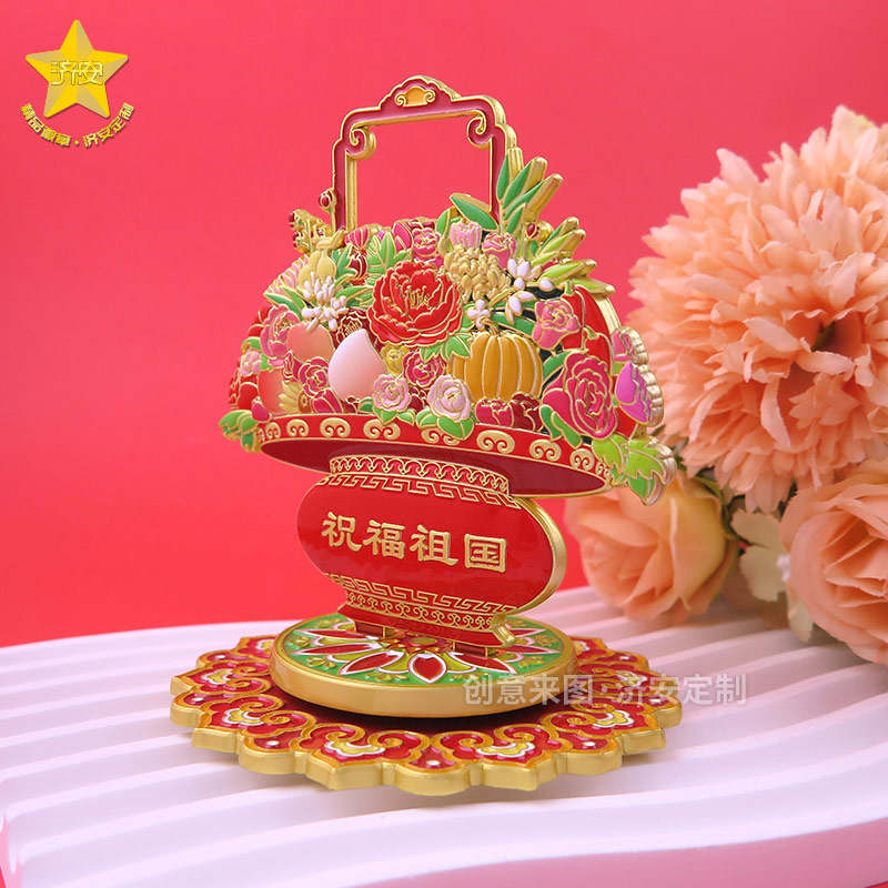 大花篮立体旋转冰箱贴金属摆件,组合冰箱贴节庆礼品定制厂家
