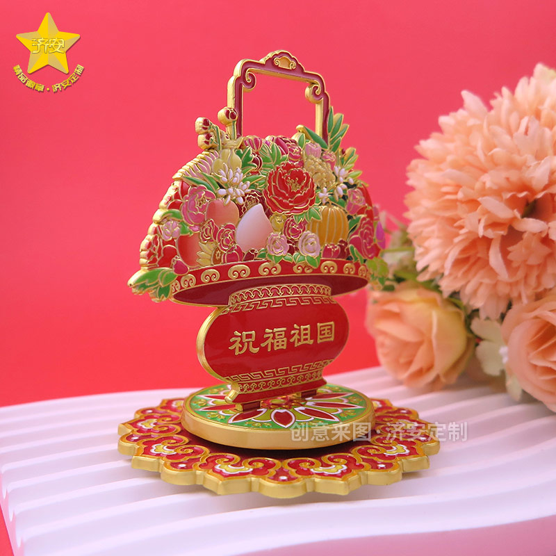 大花篮立体旋转冰箱贴金属摆件,组合冰箱贴节庆礼品定制厂家