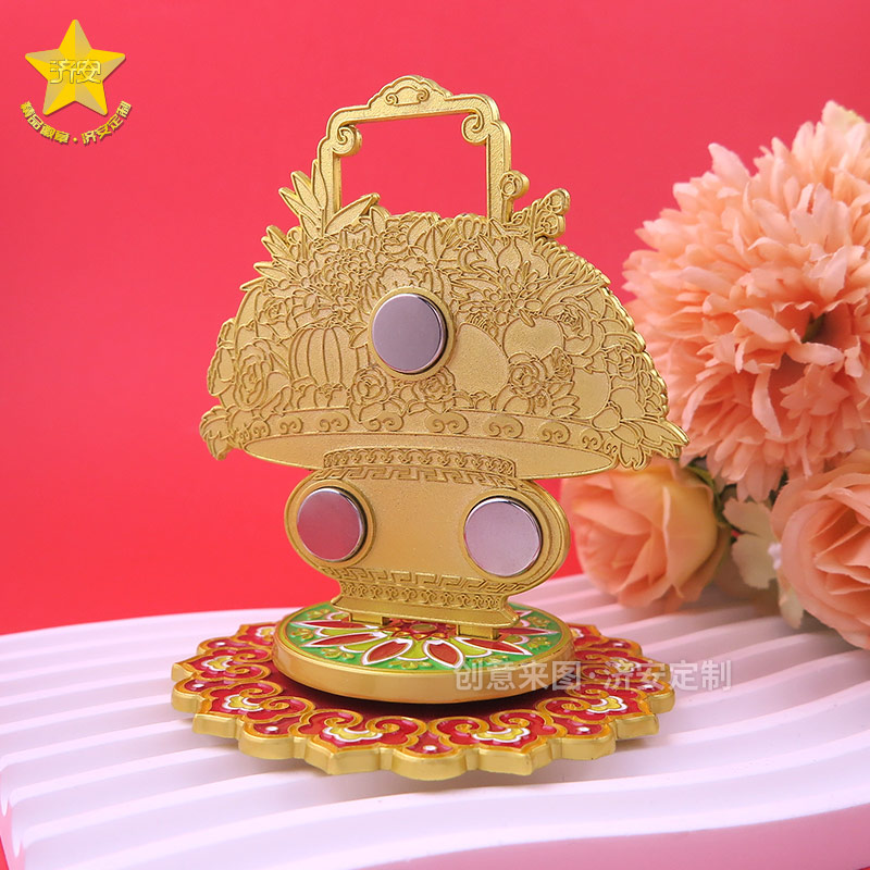 大花篮立体旋转冰箱贴金属摆件,组合冰箱贴节庆礼品定制厂家