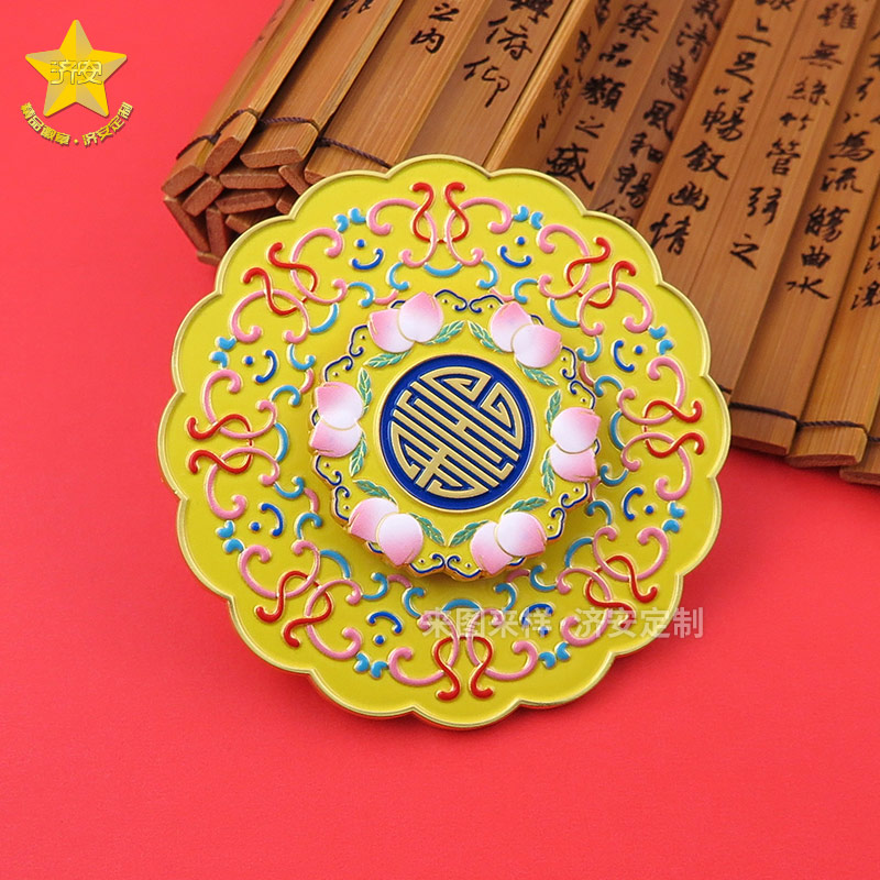 缠枝纹国潮文化创意冰箱贴,金属旋转冰箱贴,创意礼品